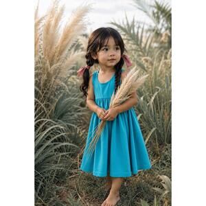 Remie Girl Teal Pocketed Empire Twirl Midi Dress 3